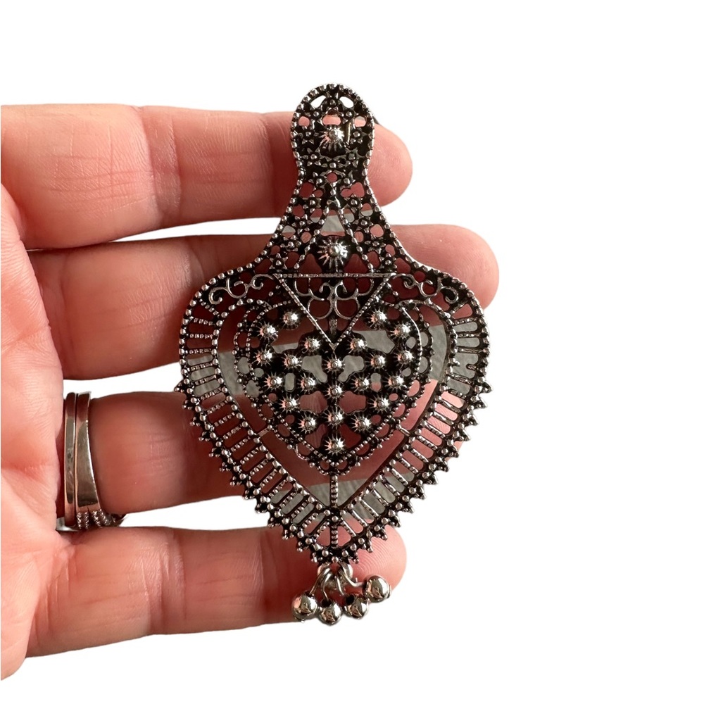 Ancient Style Silver Cutout Metal Drop Earrings